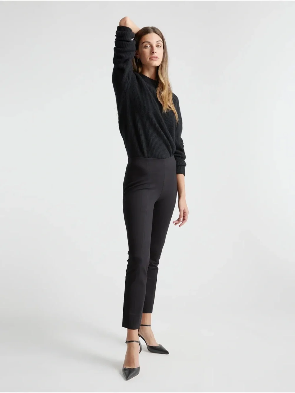 Quince Ultra-Stretch Ponte Pintuck Ankle Pants Black Slim Ankle Pants for Women